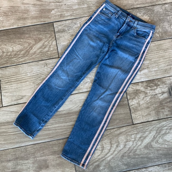 • 7 For All Mankind • Roxanne Straight-Leg Ankle Stripe Denim Jeans • 26 • $229 - Picture 4 of 15